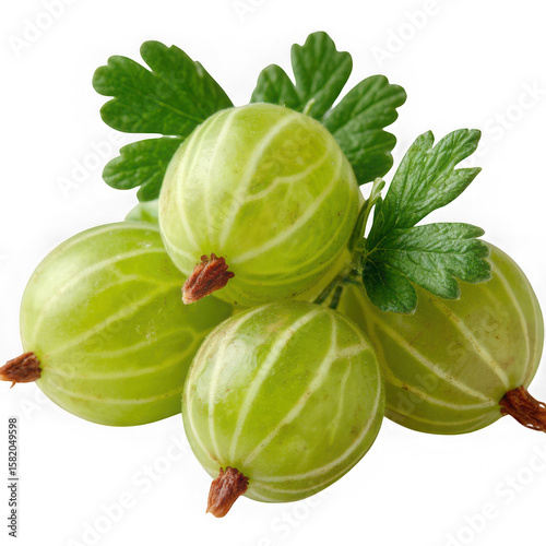 Pile of fresh gooseberries with leaves isolated on transparent background