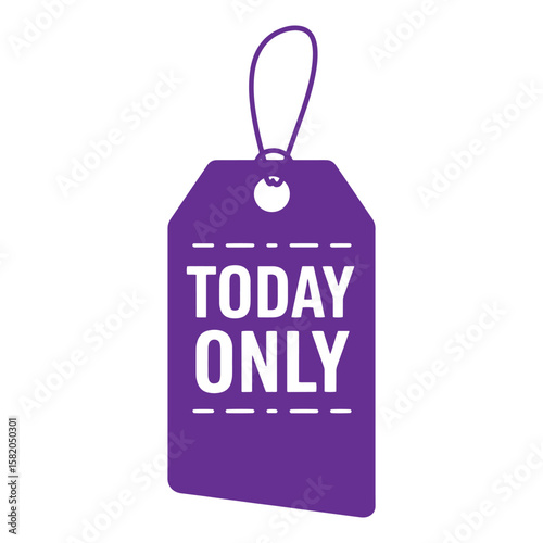 Purple today only price tag isolated on white promoting sales and special offers
