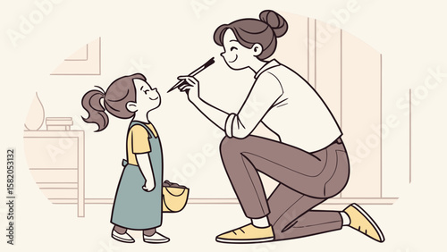 Mother and Daughter Painting Each Other’s Shadow – Generational Growth Silhouette