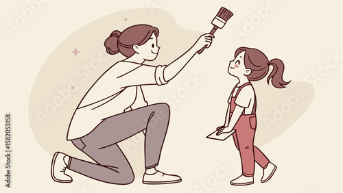 Mother and Daughter Painting Each Other’s Shadow – Generational Growth Silhouette