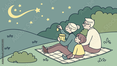 Grandparents and Child Watching Fireflies – Memory Transfer Silhouette