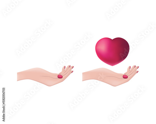 The heart is in a woman s hands. Vector illustration of a woman s hands holding a heart. Romantic Valentine s Day illustration