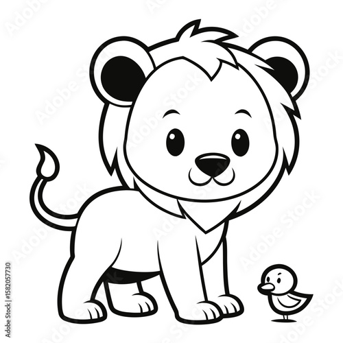 Adorable baby lion cub with fluffy mane baby animal