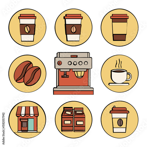 Coffee shop icons beverage hot drinks cafe vector