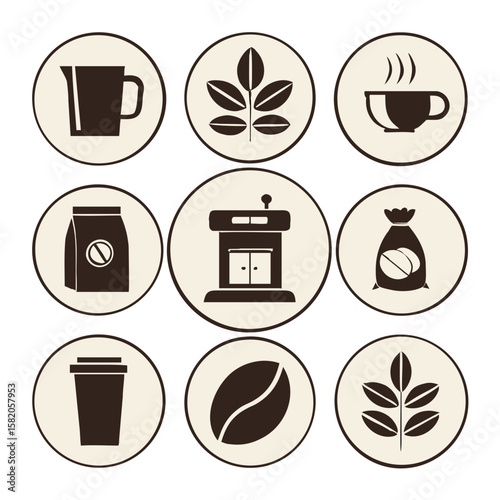 Coffee shop icons mug beans grinder coffee beans coffee grinder