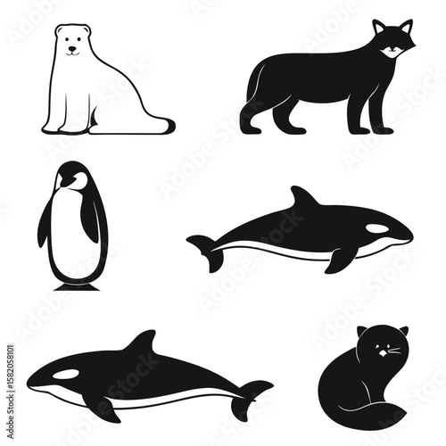 Diverse Animal Silhouettes Collection penguin orca