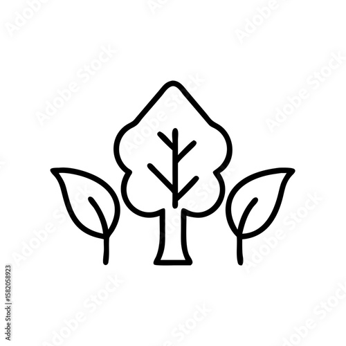 Tree and leaves in minimal line art style for eco-friendly concepts  
