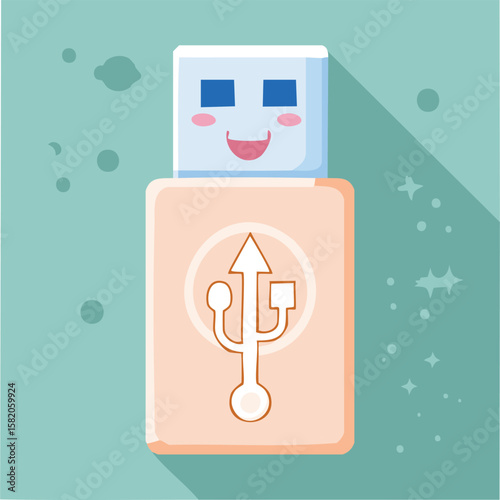 Cute USB hub flat vector