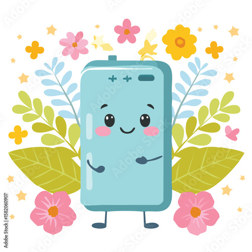 Cute power bank flat vector