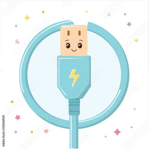 Cute charging cable flat vector