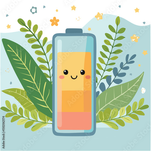 Cute battery flat vector