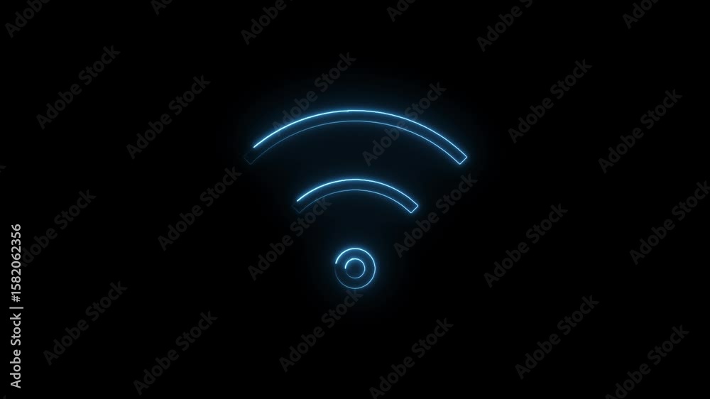 Glowing blue wifi symbol animation on black background for technology and connectivity projects