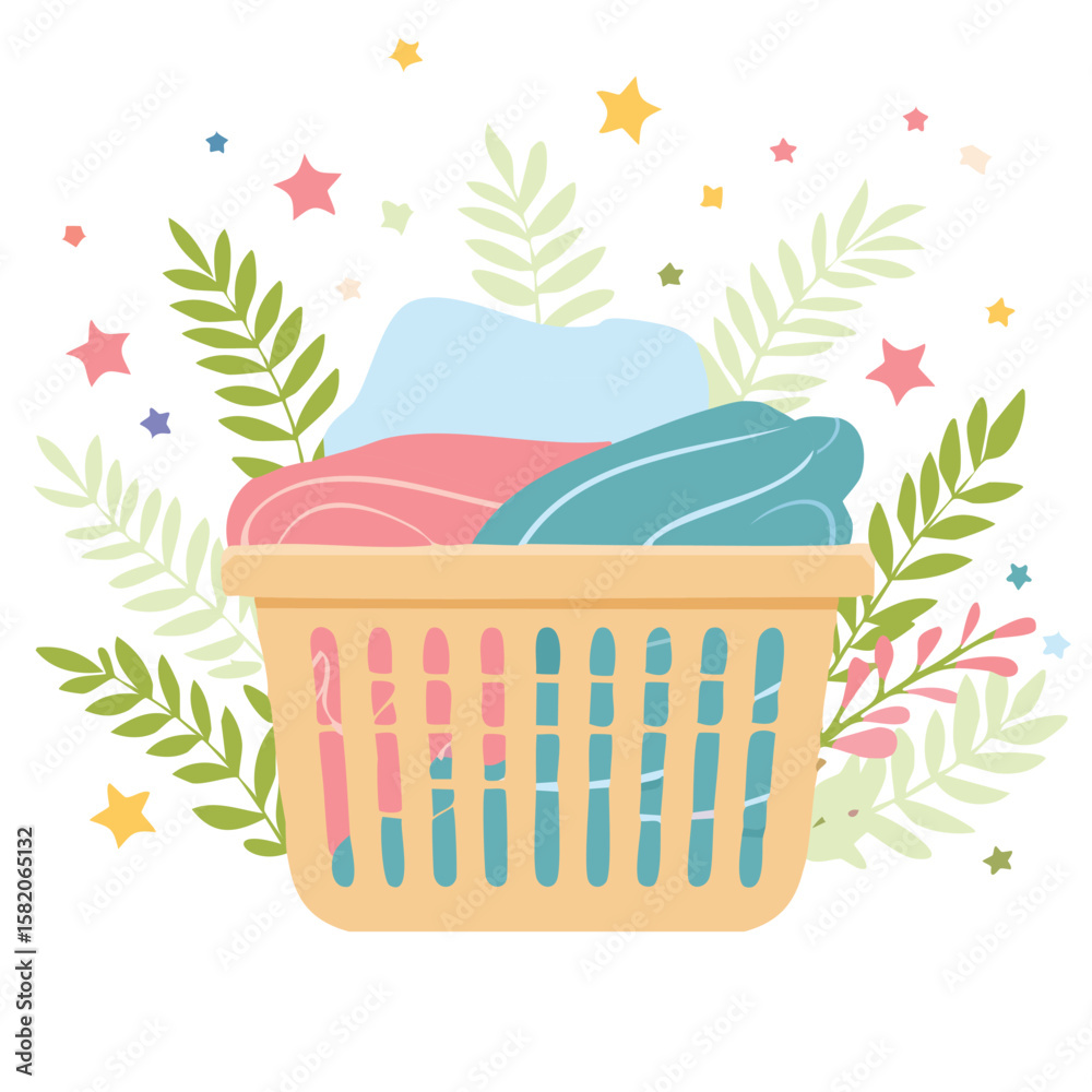 Fototapeta premium Cute laundry basket flat vector