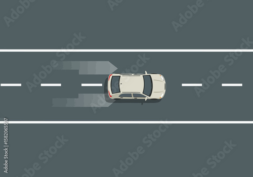 Speeding Car on Highway A Top-Down Vector Illustration of Motion on the Road