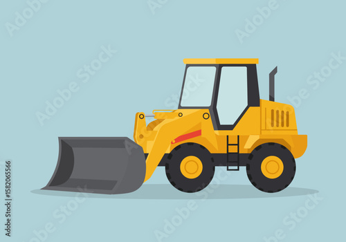 Cheerful Yellow Loader Vector Illustration A playful and eye-catching design of a front-end loader against a calming blue background.