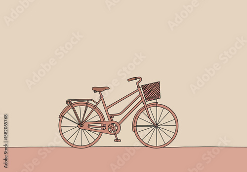 Minimalist Bicycle Illustration on Pastel Background | Vintage Bike Image with a Basket for Creative Projects