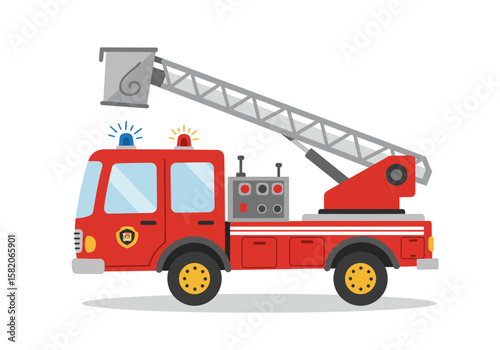 Cartoon Fire Engine Illustration A Vibrant Depiction of Emergency Response and Firefighting Equipment.