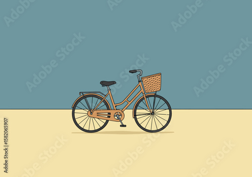Vintage Bicycle with Basket Illustration for Eco-Friendly Transportation Design. Simple vector design showing bicycle with a basket.