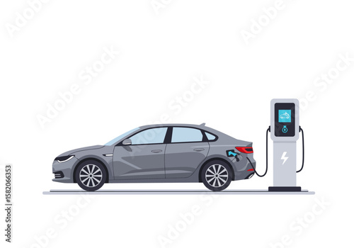 Electric Car Charging Sustainable Transportation with a Modern Electric Vehicle at a Charging Station for Eco-Friendly Driving