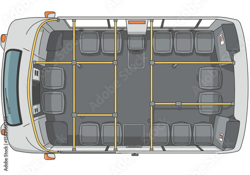 Detailed Interior Layout of a Bus Top-Down Perspective Showcasing Seating and Design Elements