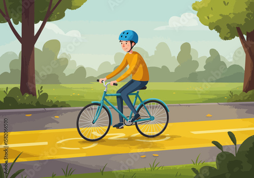 Joyful Bicycle Ride A Young Man Cycling Through a Park on a Sunny Day, Embracing a Healthy and Active Lifestyle