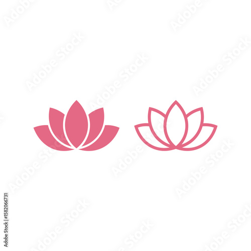 Minimalist Pink Lotus Flower Icon, Yoga, Meditation, and Wellness Symbol