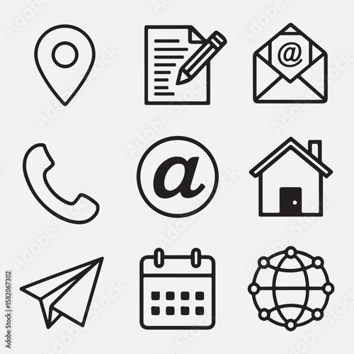 Black Contact Icons Set Website Email Phone Location Calendar