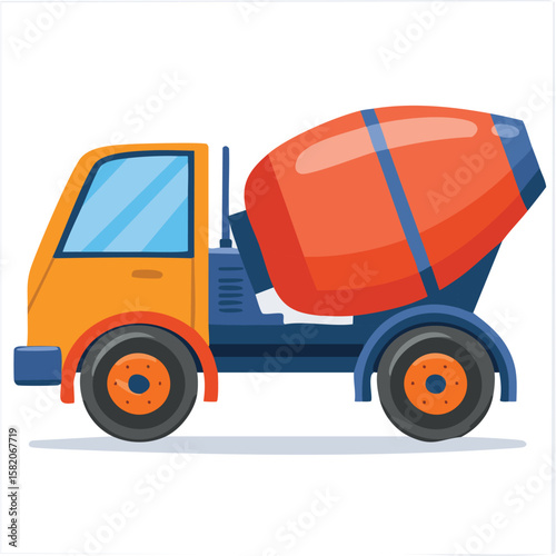Cute cement mixer flat vector
