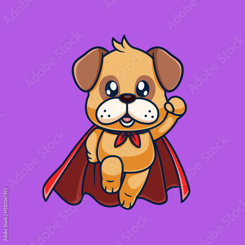 Cute pug Dog Super Hero Cartoon