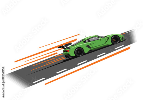 Dynamic Green Sports Car Speeding on Asphalt Illustration of Motion and Modern Automotive Design