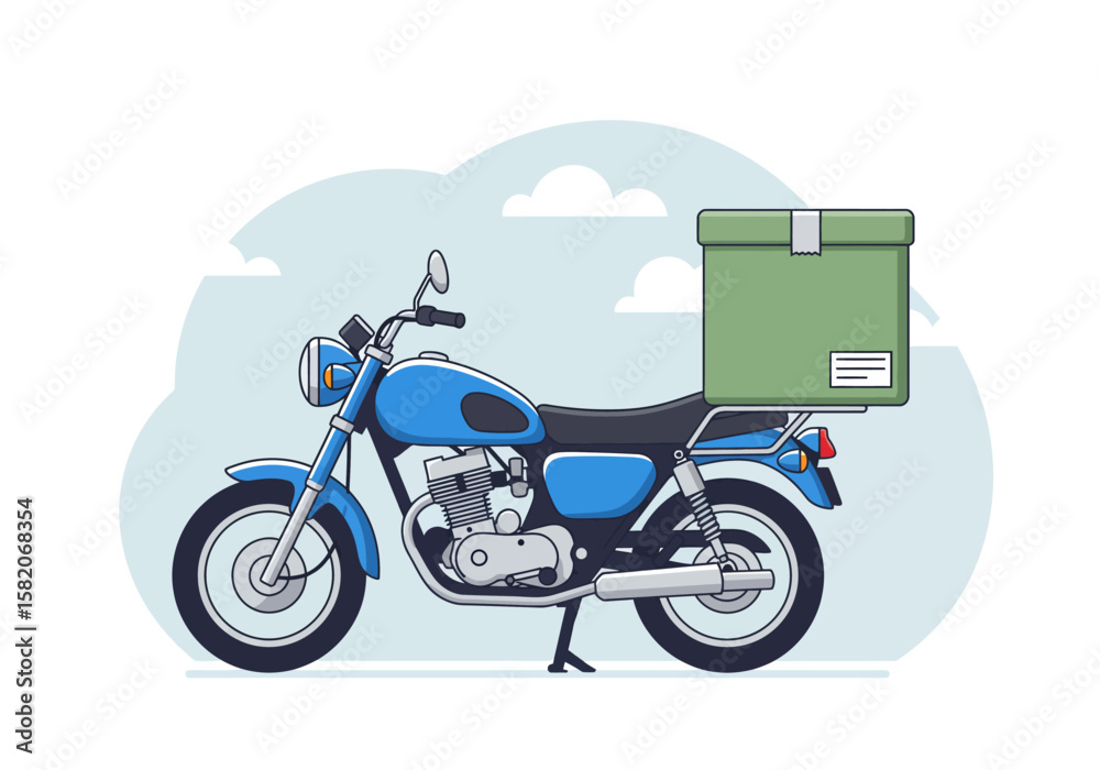 Obraz premium Fast Delivery Blue Motorcycle with Green Box for Quick Shipping & Logistics Service