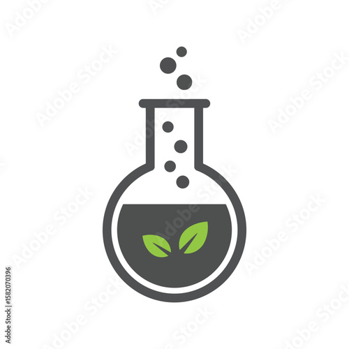 Green Chemistry Lab Icon, Sustainable Science Experiment, Organic Research Flask Illustration