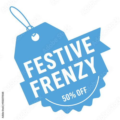 Festive frenzy sale promotion tag with fifty percent discount isolated on white background