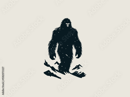 Minimalist yeti silhouette vector logo for outdoor gear brands or mountain expeditions