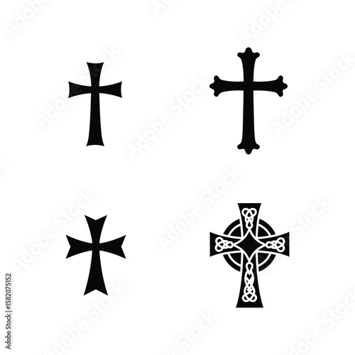 Diverse Christian Cross Symbols Collection, Religious Iconography Set Vector Illustration