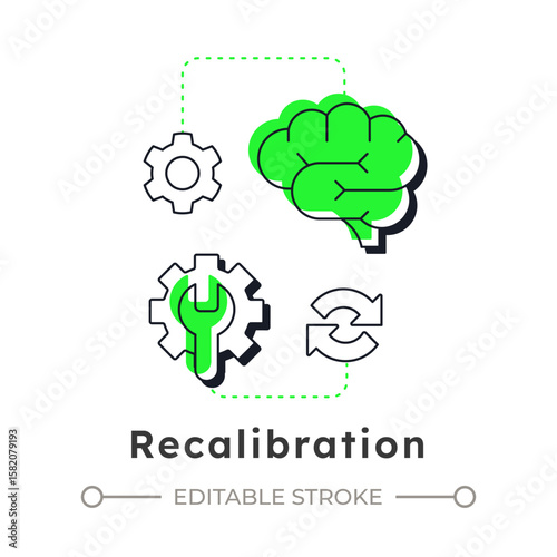 Recalibration modern linear concept icon. Reconfiguring resources. Step in capacity management processes. Flat outline elements connected with dotted lines. Creative visual. Easy to edit