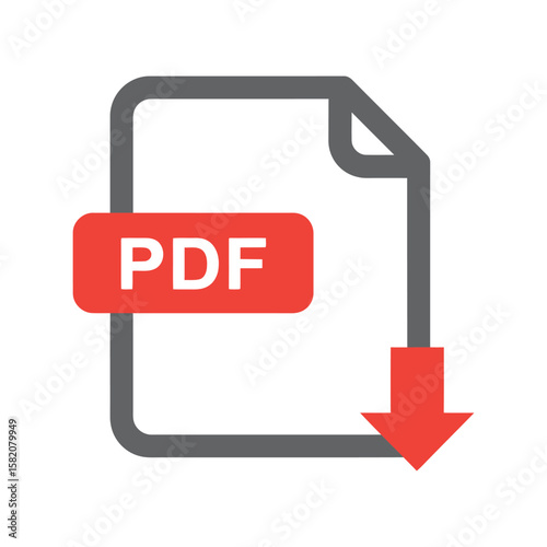PDF Document Download Icon, File Format and Digital Data Transfer Vector