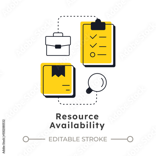 Resource availability modern linear concept icon. Company ability demand response. Capacity management metric. Flat outline elements connected with dotted lines. Creative visual. Easy to edit