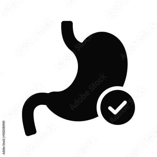 Healthy Stomach Checkmark Icon, Digestive System Health Approved Symbol Vector