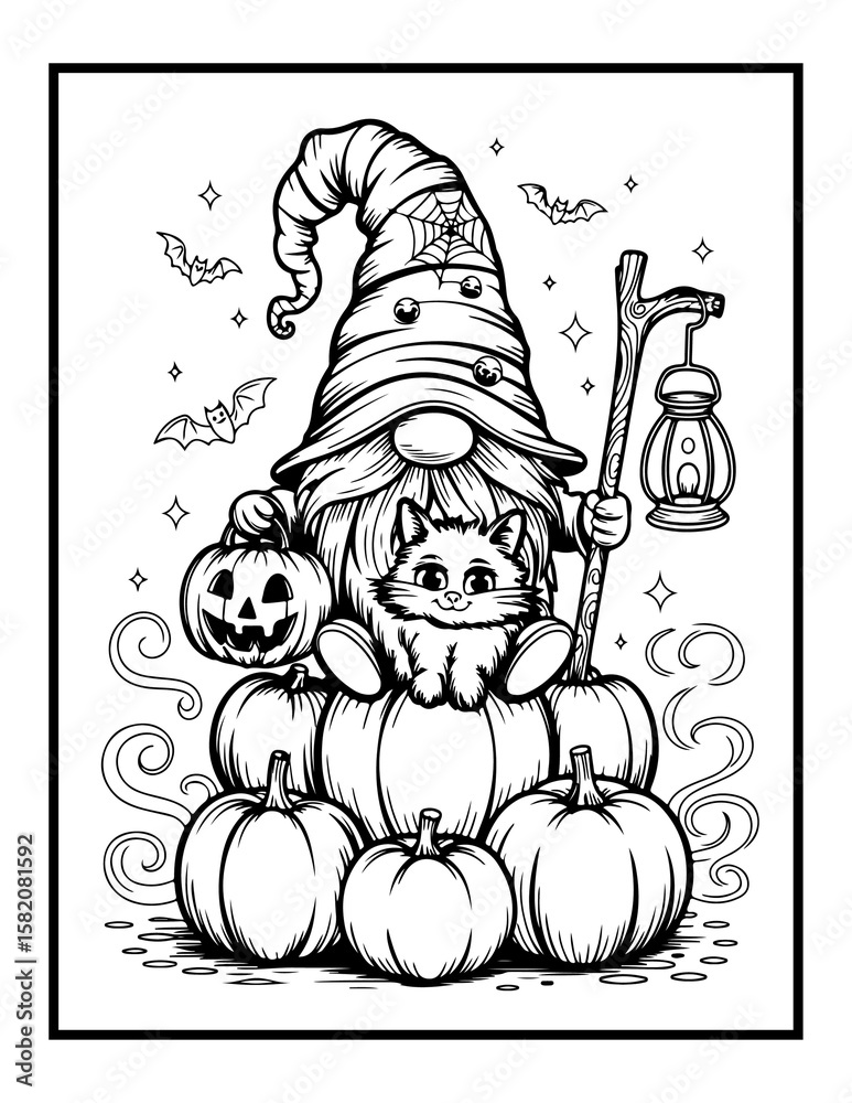 Obraz premium Halloween Gnome Bold & Easy Coloring Pages for Kids and Adults.