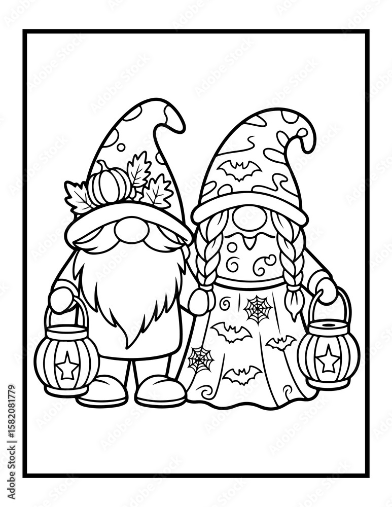 Fototapeta premium Halloween Gnome Bold & Easy Coloring Pages for Kids and Adults.