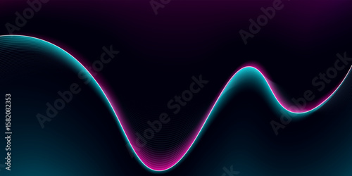 Waves of abstract lines separate the purple and turquoise background
