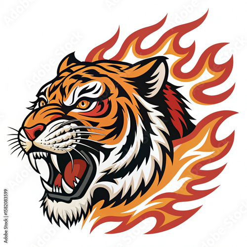 Wallpaper Mural Roaring Tribal Tiger Head with Fiery Accents Torontodigital.ca