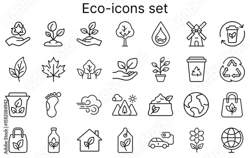 Eco-friendly icons depicting nature and sustainability concepts  