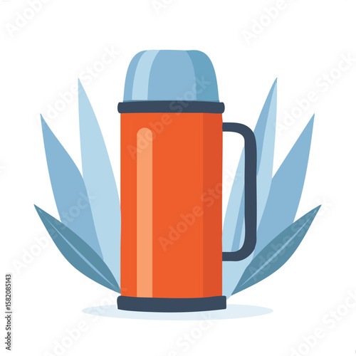 Cute thermos flat vector