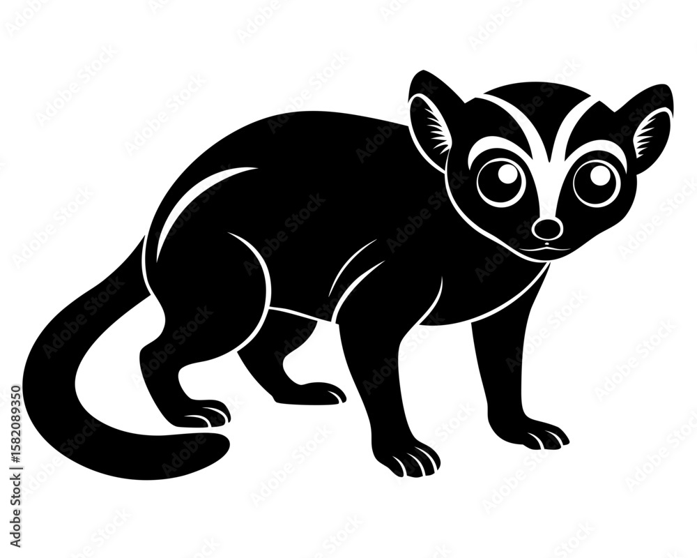 Obraz premium A vector silhouette artfully depicts a slow loris against a clean white backdrop, ideal for designs needing a cute primate element.