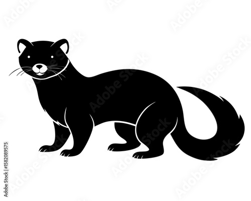 A sleek black vector silhouette presents a ferret on a clean white background, ideal for diverse design projects and animal themes.