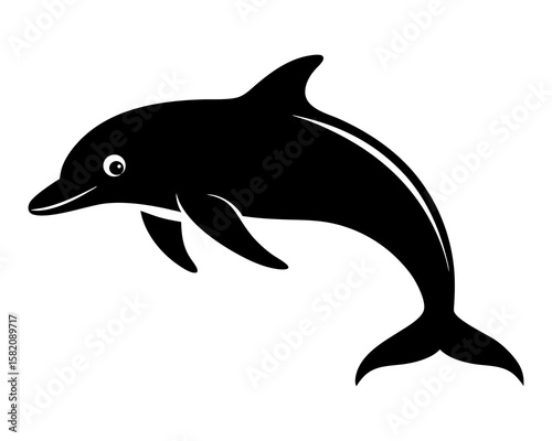 Graceful black porpoise silhouette against a pristine white backdrop showcases the beauty of marine wildlife in a simple vector design.