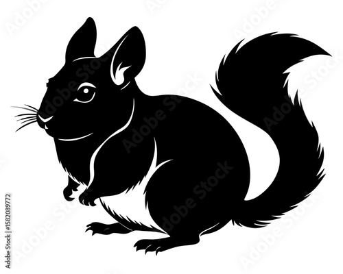 A black chinchilla silhouette vector is presented on a clean white backdrop, perfect for designs requiring a simple, yet elegant animal illustration.