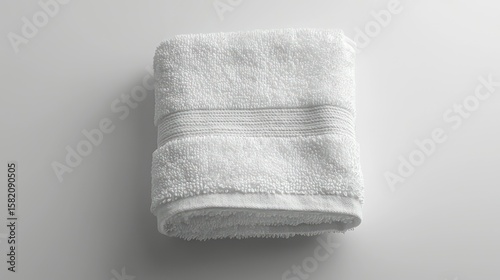 Folded white terry towel on a white surface